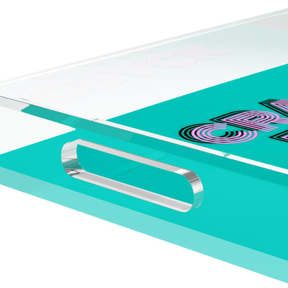 Mahjong Crack Bam Dot Aqua Pink 22.5x14.5 Acrylic Tray - nicolettemayer.com 