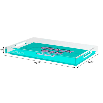 Mahjong Crack Bam Dot Aqua Pink Set of 3 Acrylic Tray - nicolettemayer.com 
