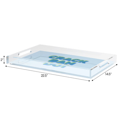 Mahjong Crack Bam Dot Blues Celery Set of 3 Acrylic Tray - nicolettemayer.com 