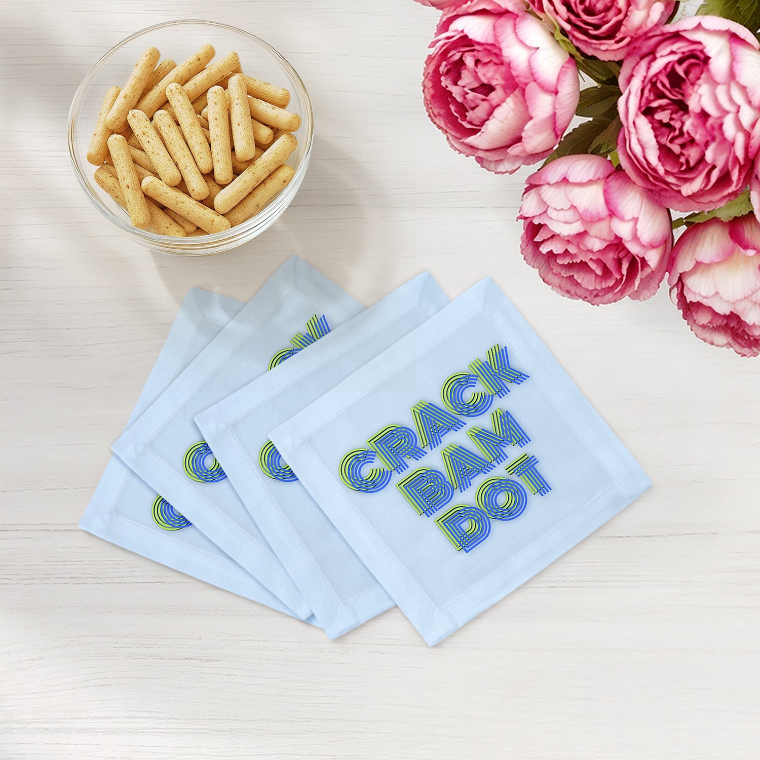 Crack Bam Dot Blues Celery Cotton Sateen Cocktail Napkins - nicolettemayer.com