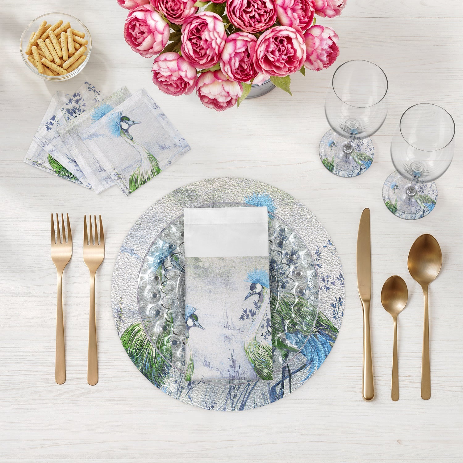 Crested Crane Ice 4" Dinner Napkins- nicolettemayer.com
