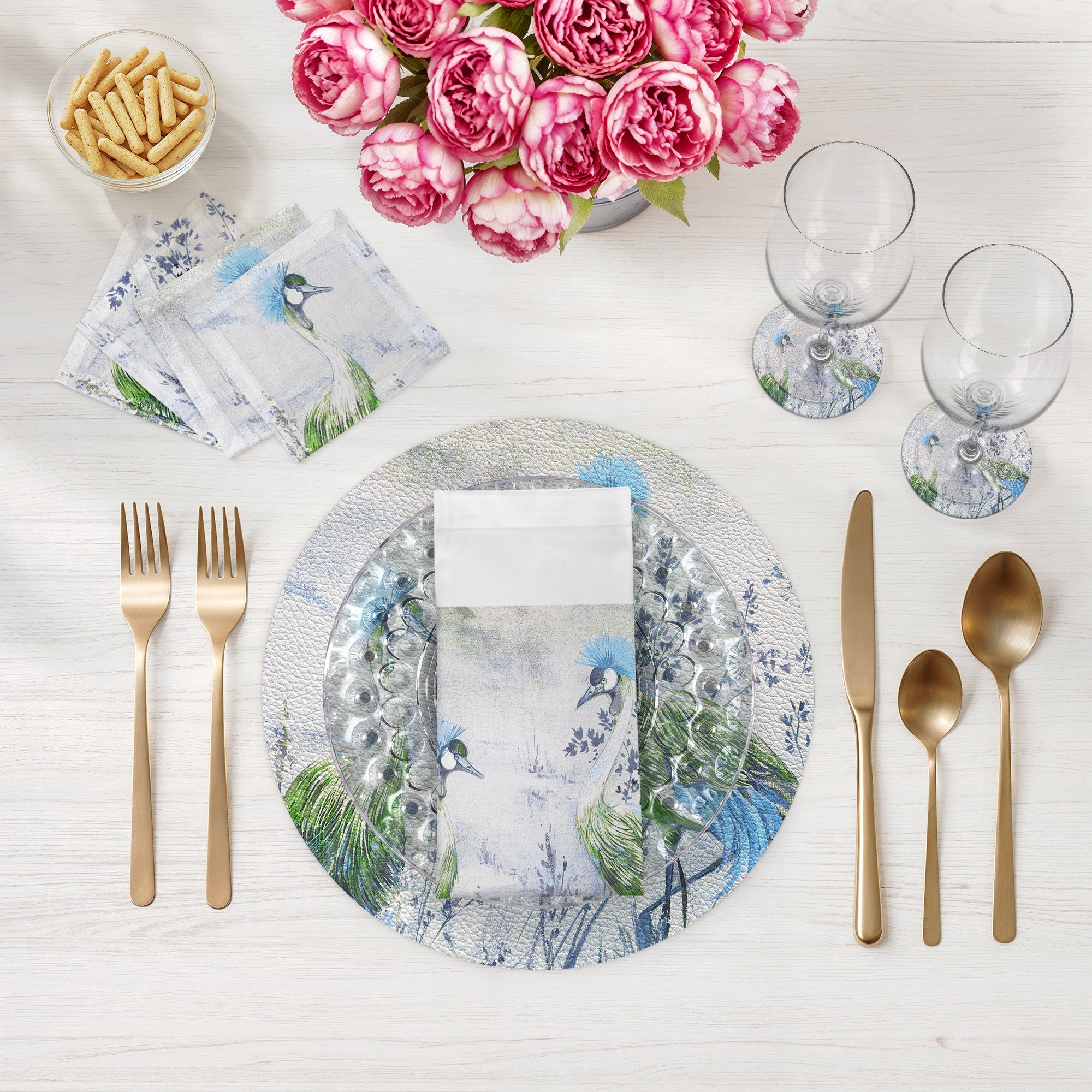 Crested Crane Ice 6" Cocktail Napkins- nicolettemayer.com
