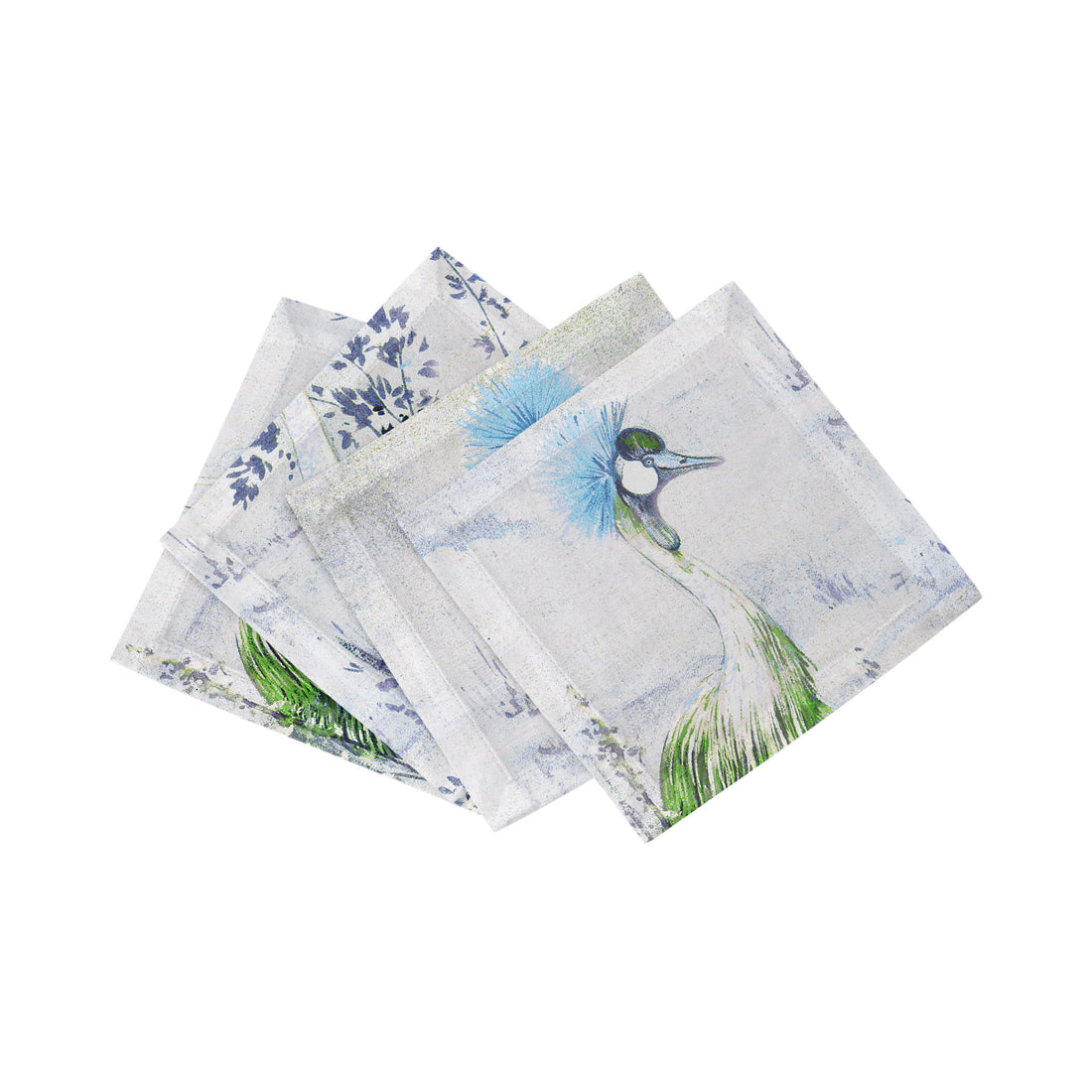 Crested Crane Ice 6" Cocktail Napkins- nicolettemayer.com
