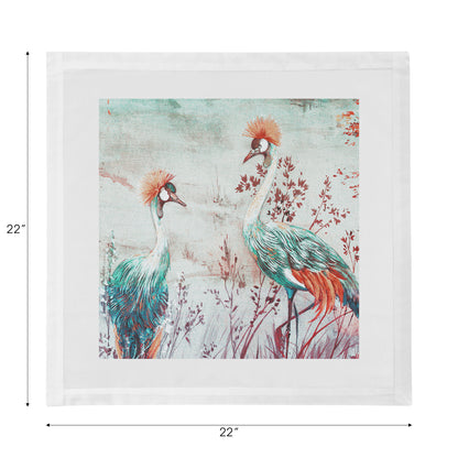 Crested Crane Turquoise Red Cotton Sateen Dinner Napkins - nicolettemayer.com