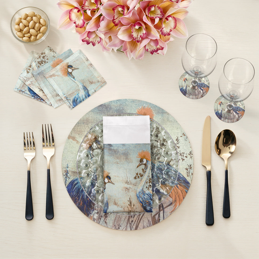 Crested Crane Burnt 16" Round Pebble Placemats, Set of 4 - nicolettemayer.com
