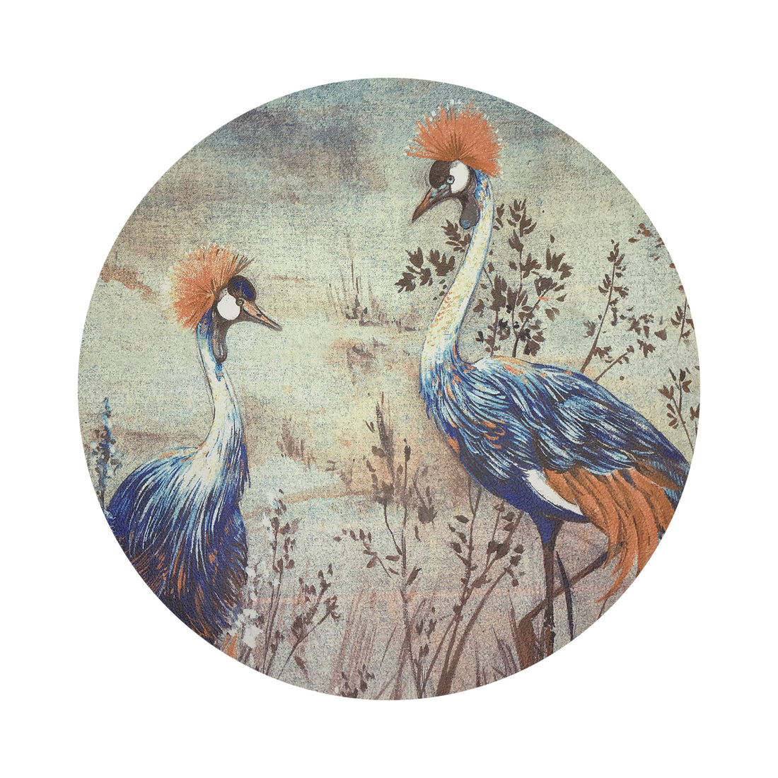Crested Crane Burnt 16&quot; Round Pebble Placemat, Set Of 4 - nicolettemayer.com