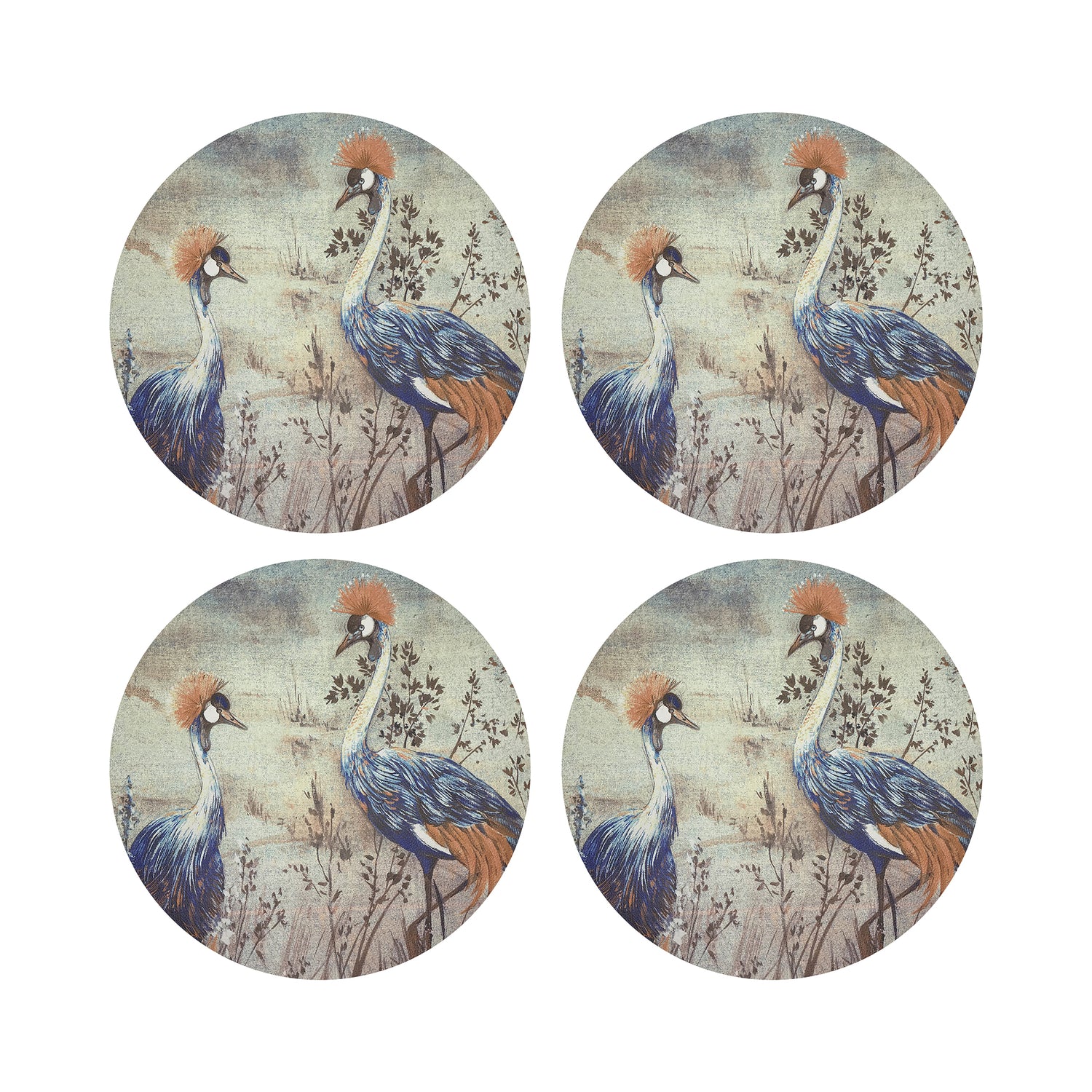 Crested Crane Burnt 16&quot; Round Pebble Placemats, Set of 4 - nicolettemayer.com
