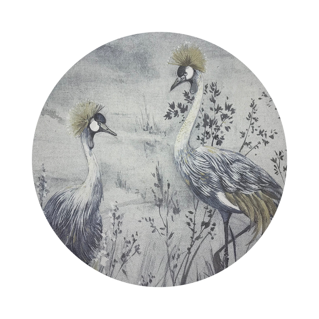 Crested Crane Silver Gold 16&quot; Round Pebble Placemat, Set Of 4 - nicolettemayer.com