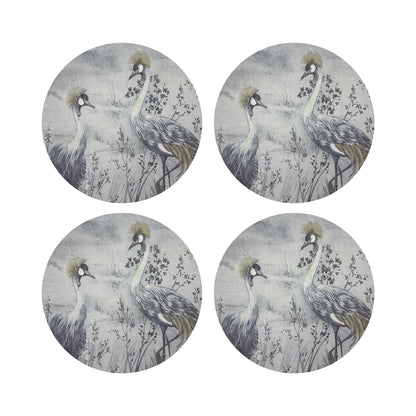 Crested Crane Silver Gold 16&quot; Round Pebble Placemats, Set of 4 - nicolettemayer.com

