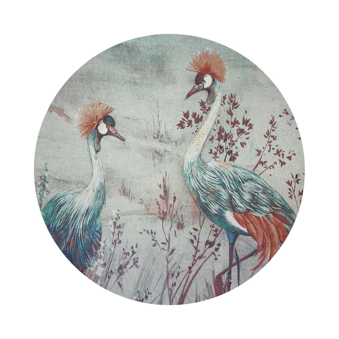 Crested Crane Turquoise Red 16&quot; Round Pebble Placemat, Set Of 4 - nicolettemayer.com