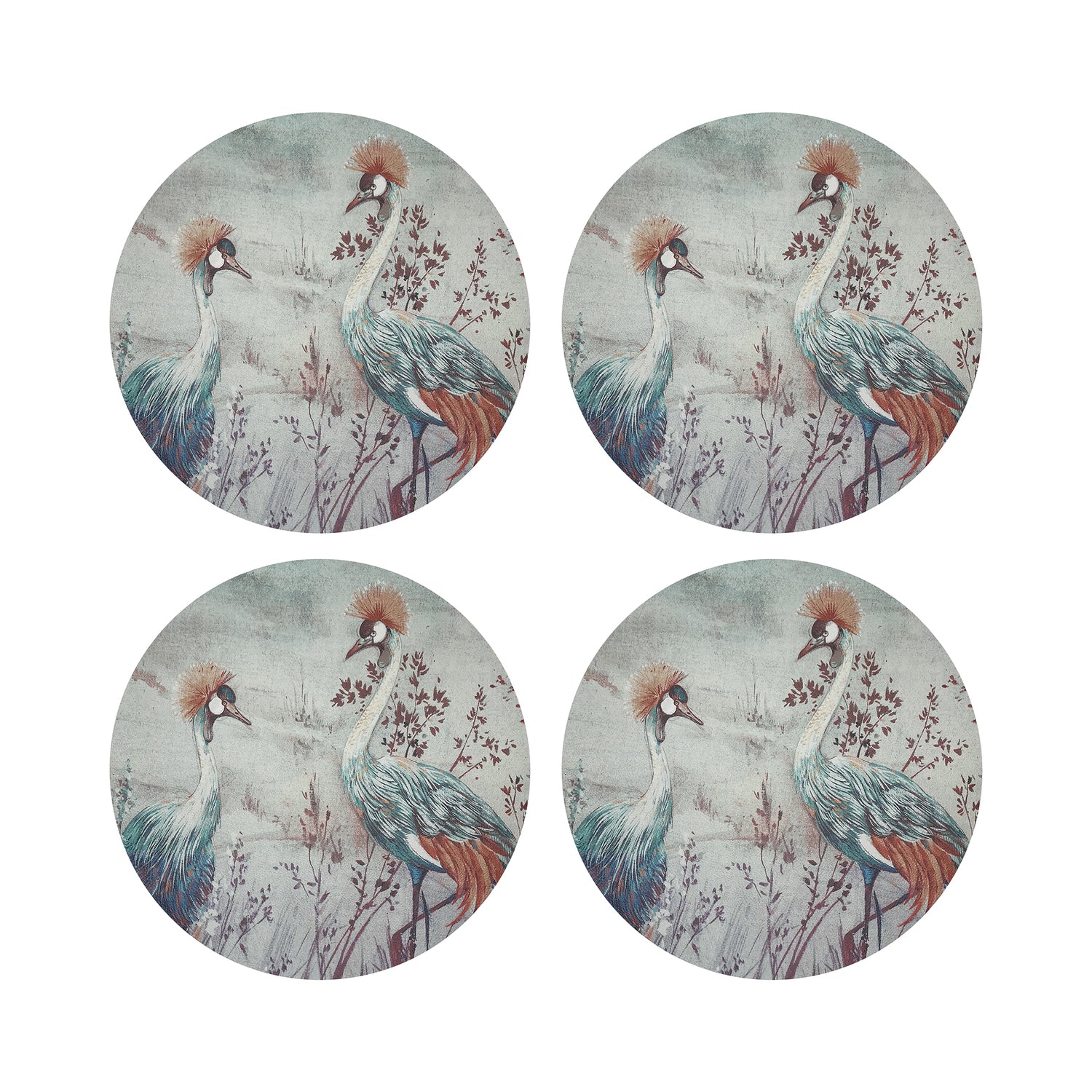Crested Crane Turquoise Red 16&quot; Round Pebble Placemats, Set of 4 - nicolettemayer.com
