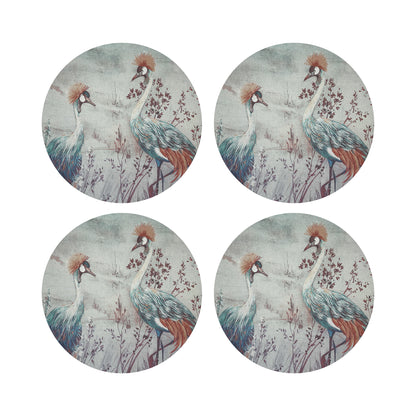 Crested Crane Turquoise Red 16&quot; Round Pebble Placemats, Set of 4 - nicolettemayer.com
