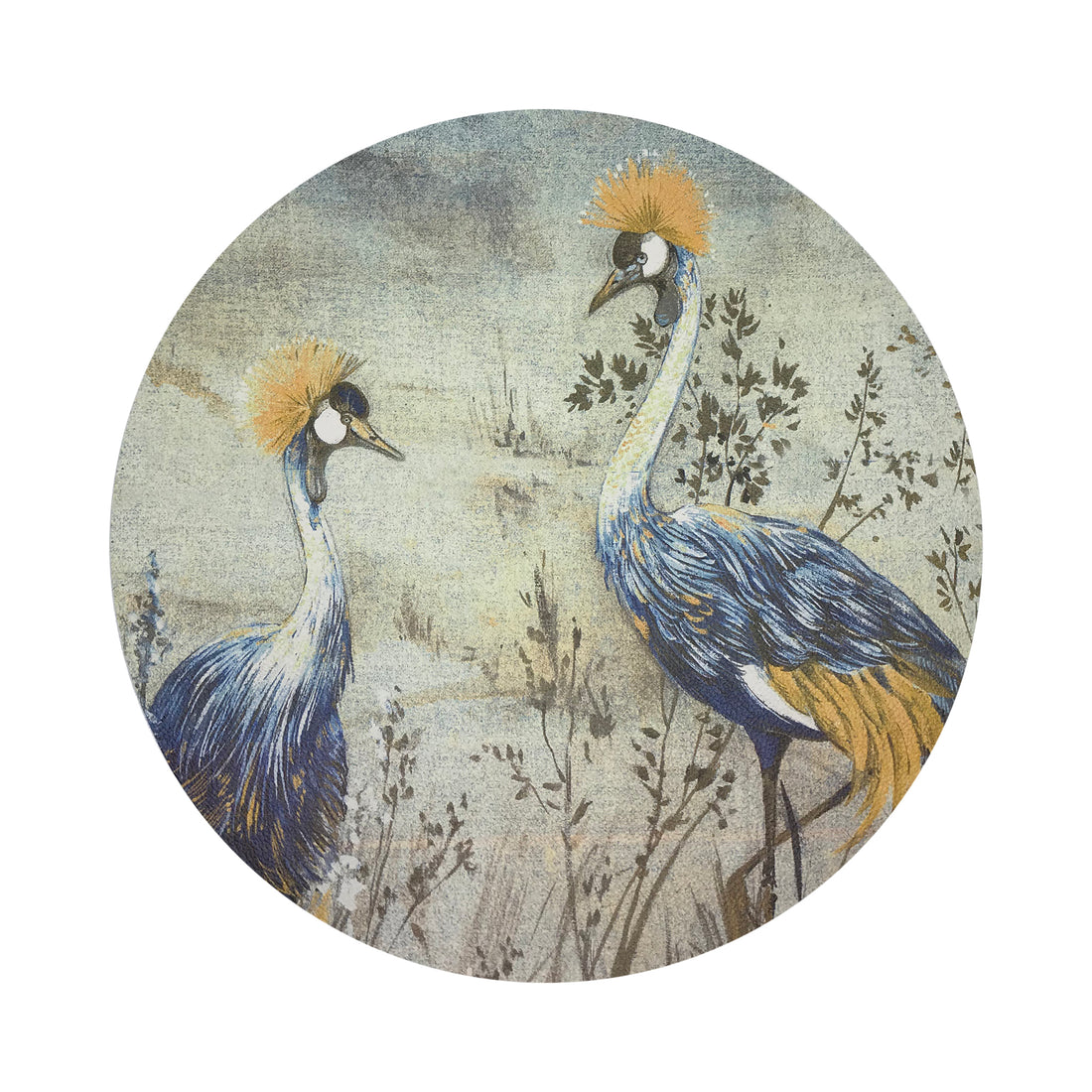 Crested Crane Wheat Blue 16&quot; Round Pebble Placemat, Set Of 4 - nicolettemayer.com