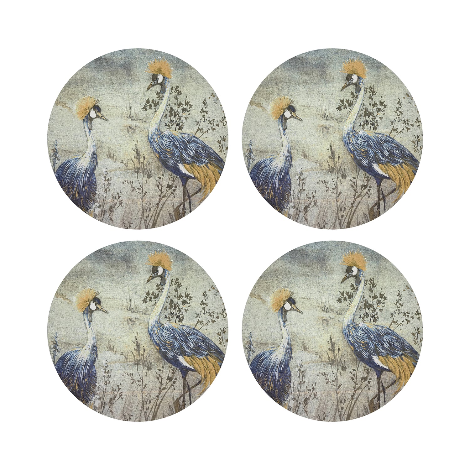 Crested Crane Wheat Blue 16&quot; Round Pebble Placemats, Set of 4 - nicolettemayer.com
