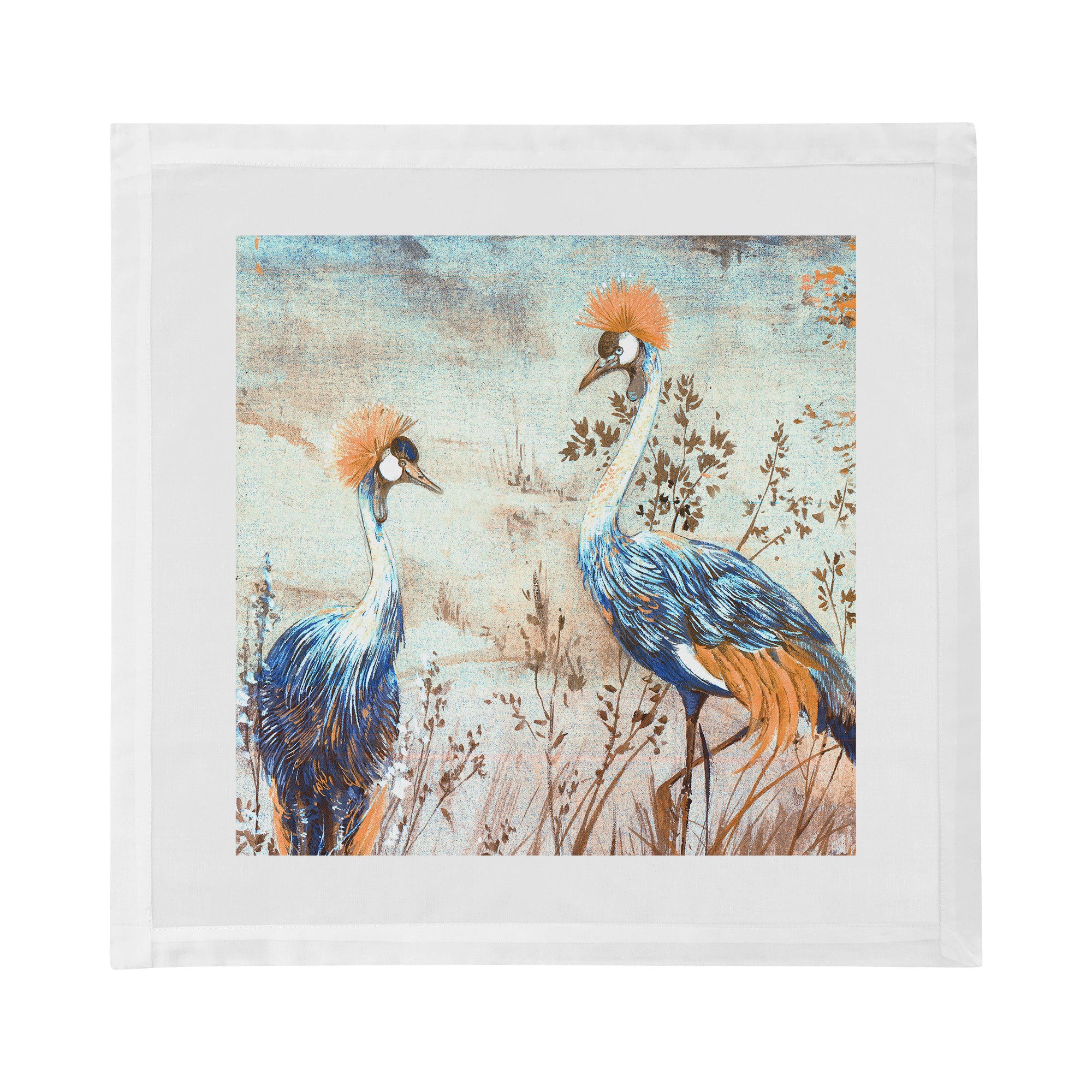 Crested Crane Burnt Cotton Sateen Dinner Napkins