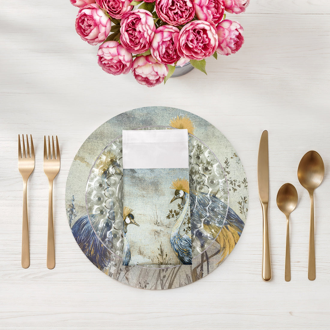 CRESTED CRANE WHEAT BLUE 22"X22" HEMSTITCH DINNER NAPKIN, SET OF 4 - nicolettemayer.com