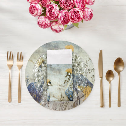 CRESTED CRANE WHEAT BLUE 22"X22" HEMSTITCH DINNER NAPKIN, SET OF 4 - nicolettemayer.com