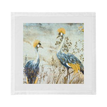 Crested Crane Wheat Blue Cotton Sateen Dinner Napkins
