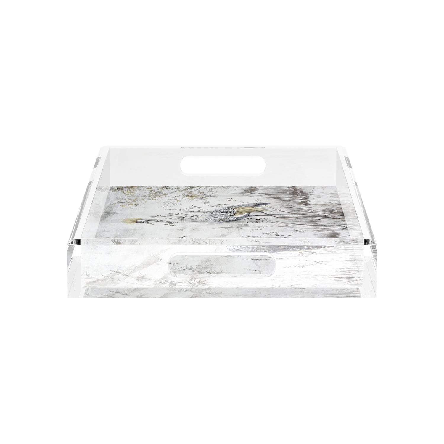 Crested Crane Silver Gold 17X10.5 Acrylic Tray - nicolettemayer.com
