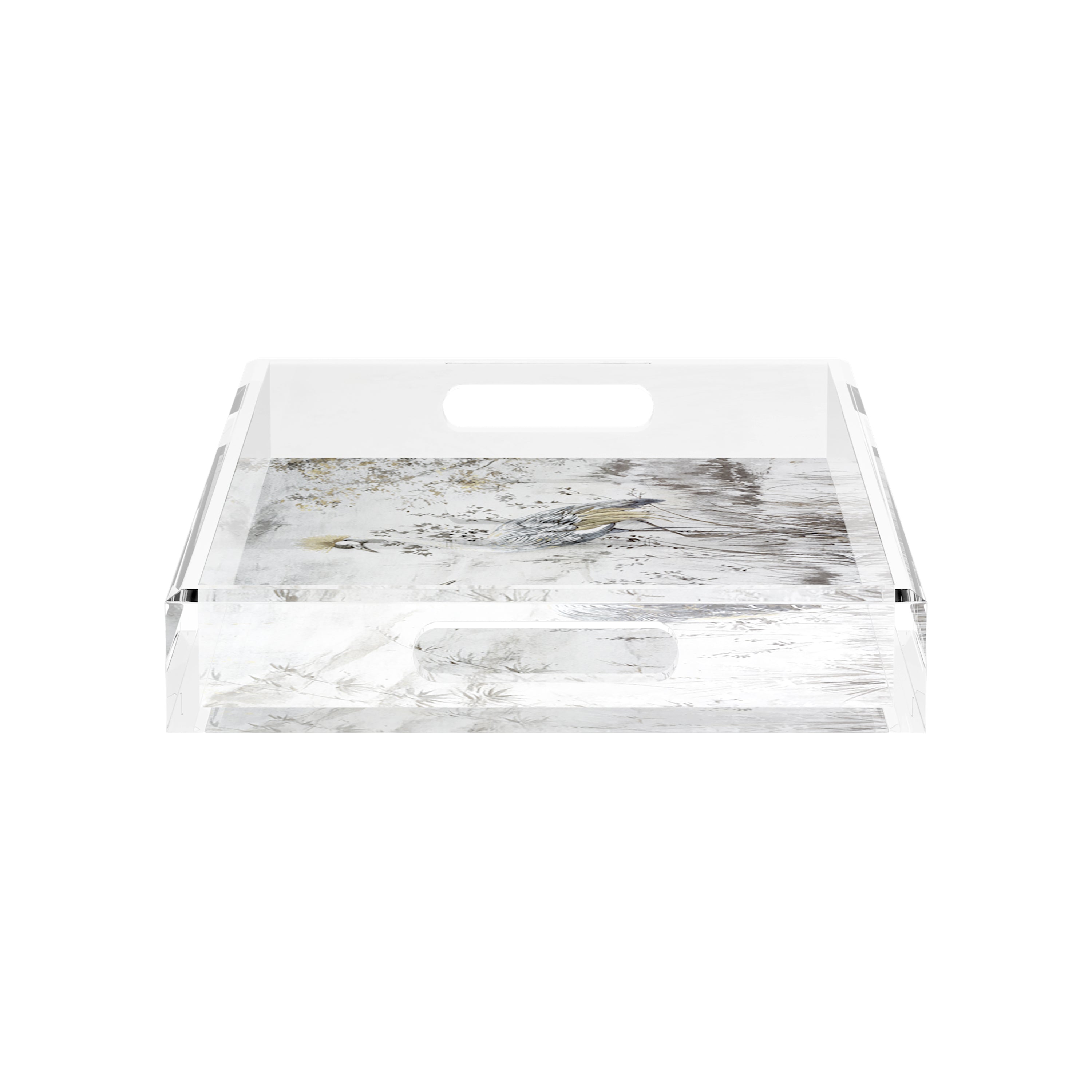 Crested Crane Silver Gold 17X10.5 Acrylic Tray - nicolettemayer.com
