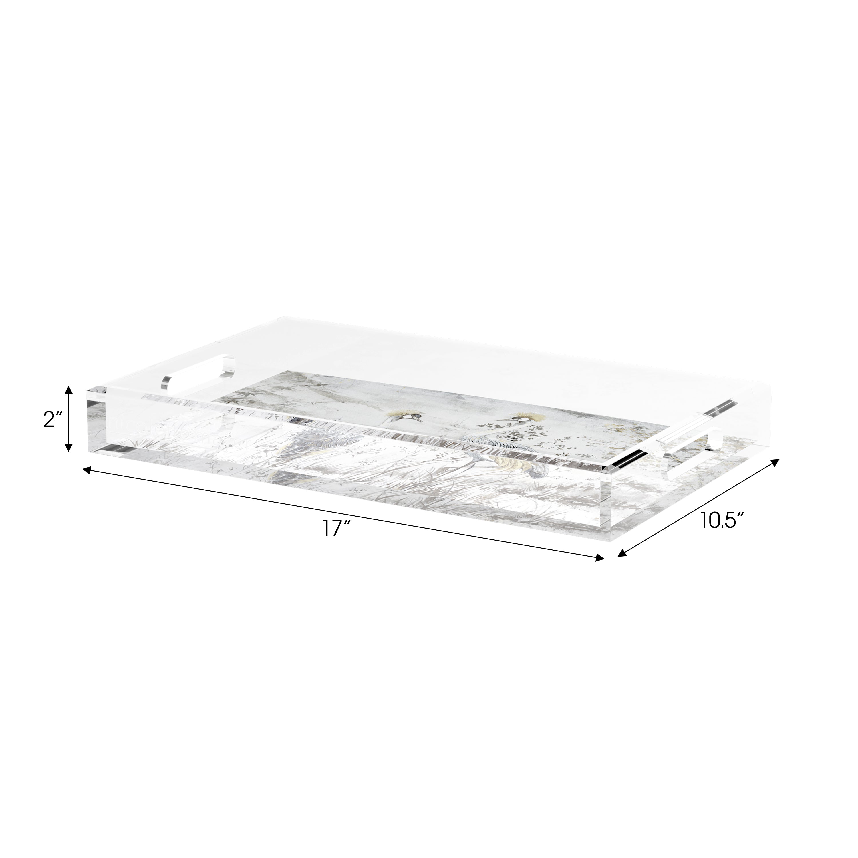 Crested Crane Silver Gold 17X10.5 Acrylic Tray - nicolettemayer.com
