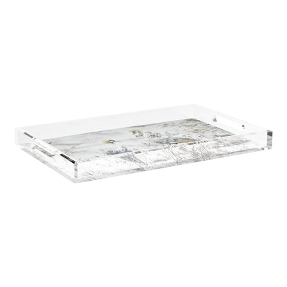 Crested Crane Silver Gold 22.5X14.5 Acrylic Tray - nicolettemayer.com
