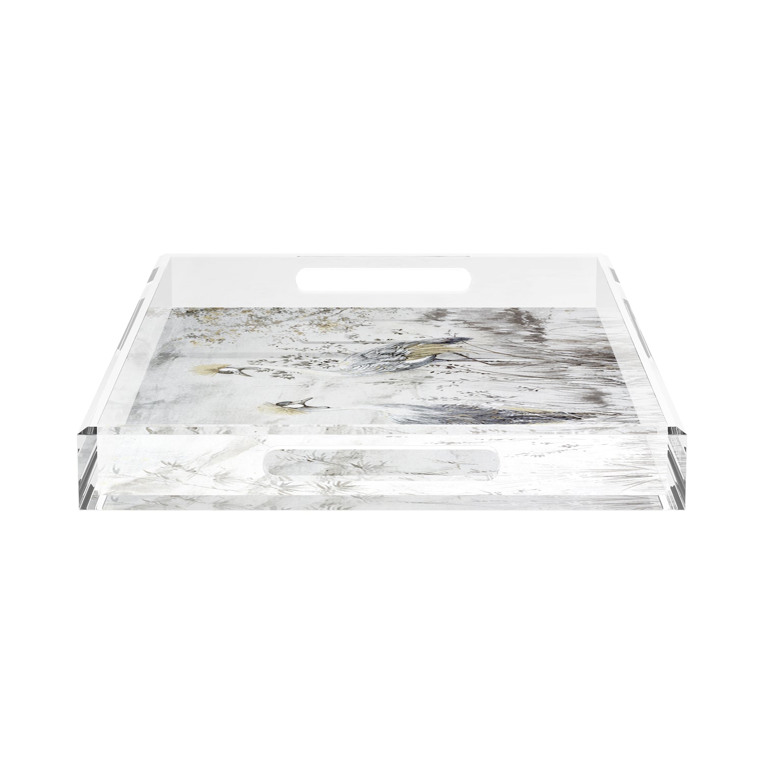 Crested Crane Silver Gold 22.5X14.5 Acrylic Tray - nicolettemayer.com
