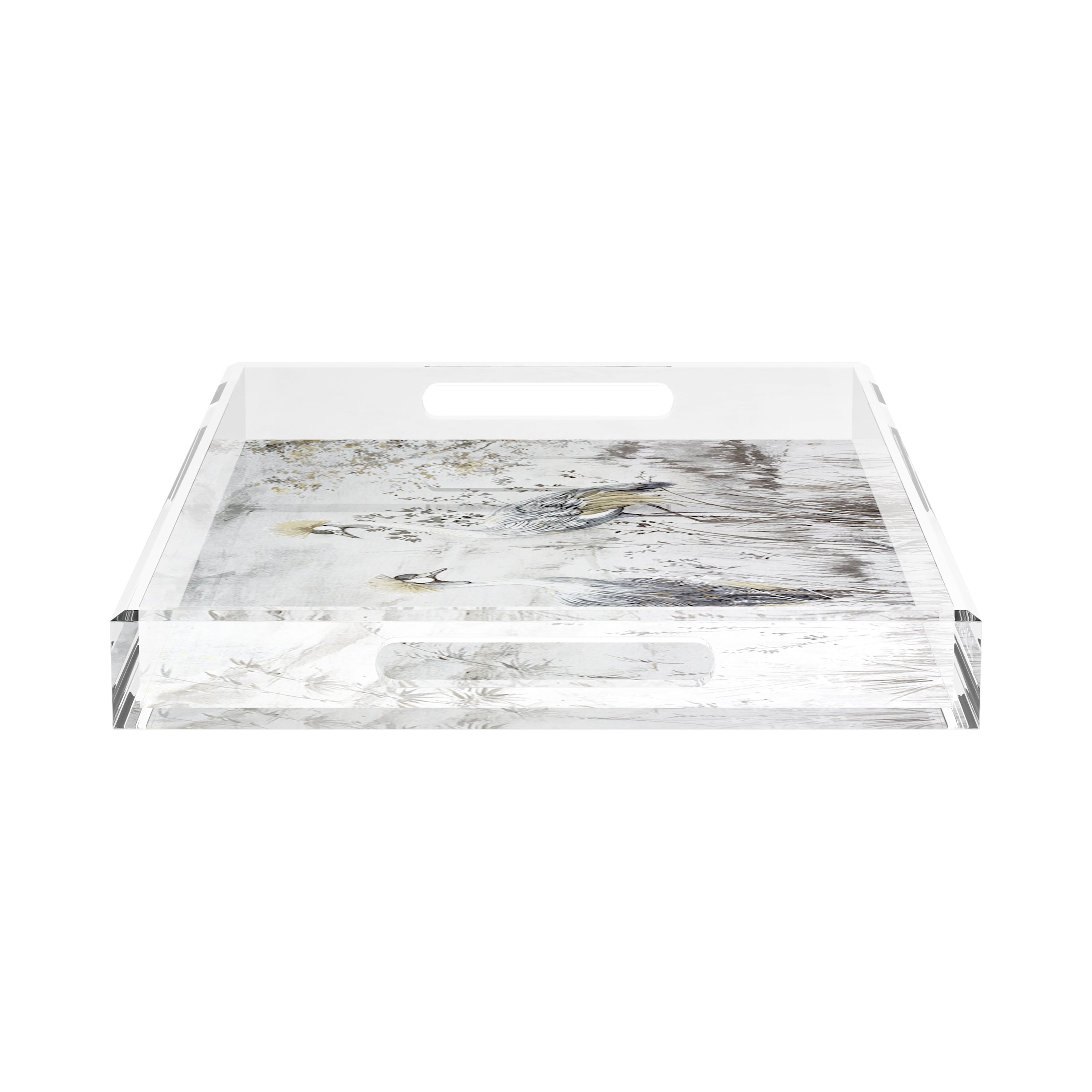 Crested Crane Silver Gold 22.5X14.5 Acrylic Tray - nicolettemayer.com
