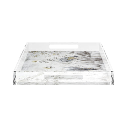 Crested Crane Silver Gold 22.5X14.5 Acrylic Tray - nicolettemayer.com
