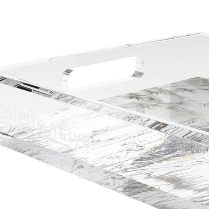 Crested Crane Silver Gold 22.5X14.5 Acrylic Tray - nicolettemayer.com
