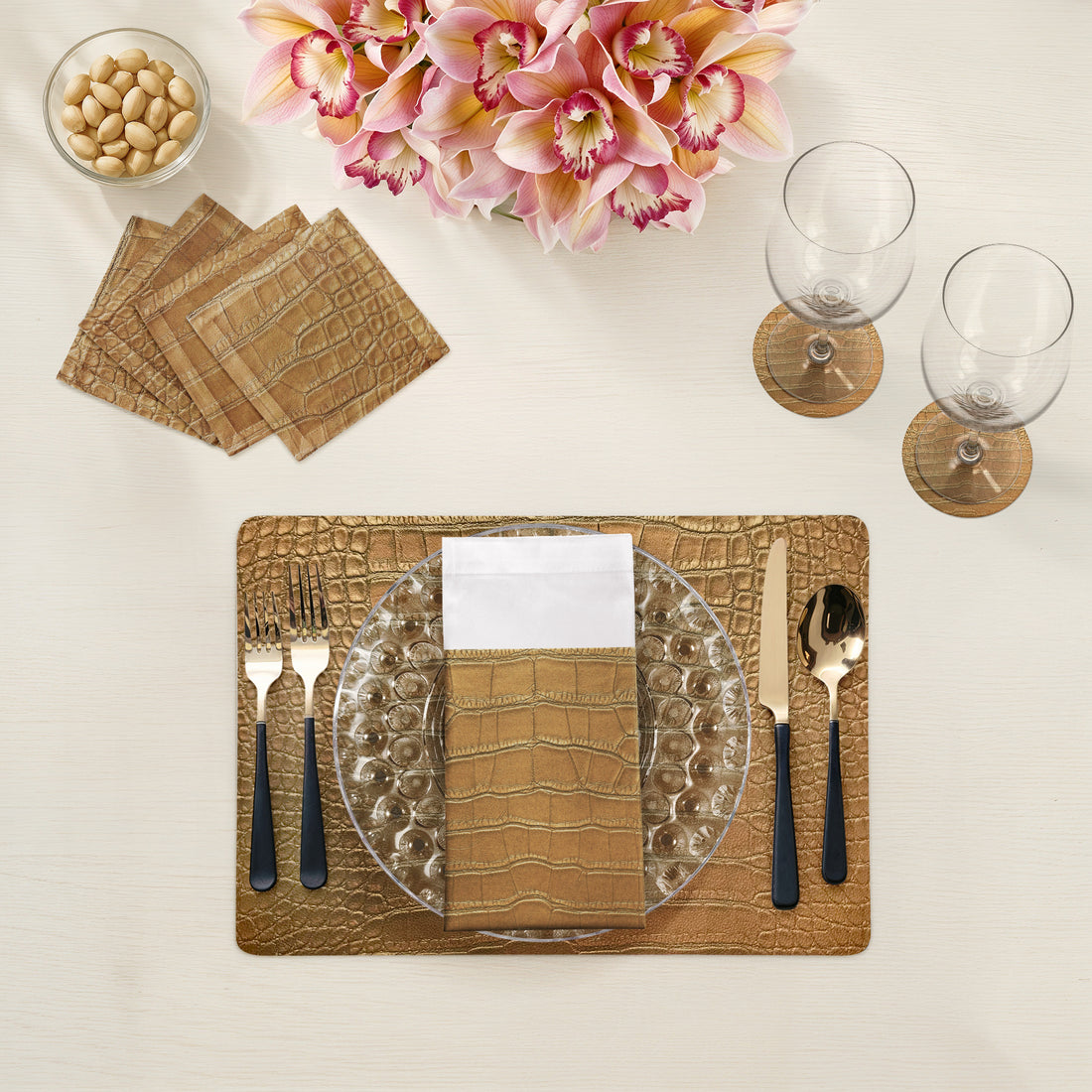 Lot de 4 sets de table rectangulaires Crocodile Aves Gold 17,5