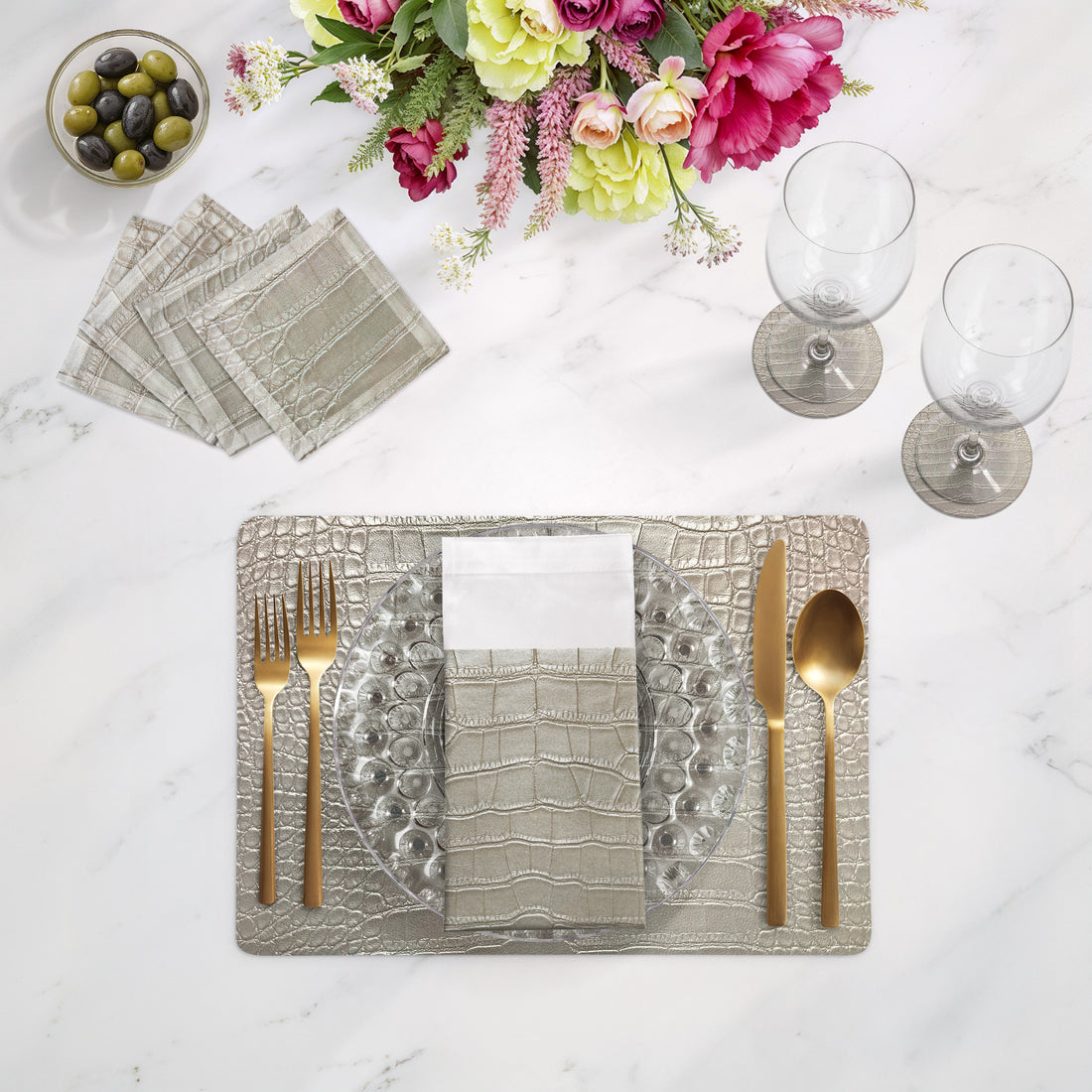 Lot de 4 sets de table rectangulaires Crocodile Champagne 17,5 cm