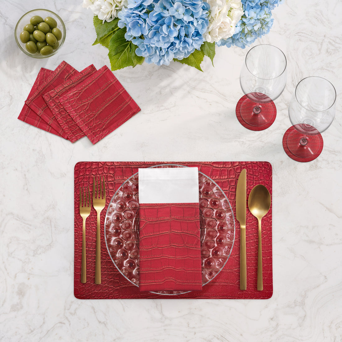 Lot de 4 sets de table rectangulaires Crocodile Chelsea Garden Red 17,5