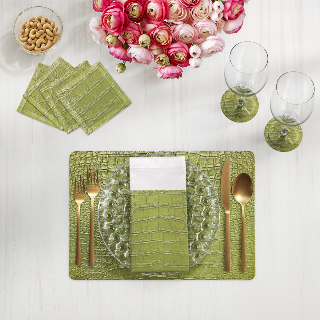 Lot de 4 sets de table rectangulaires Crocodile Key Lime 17,5 po