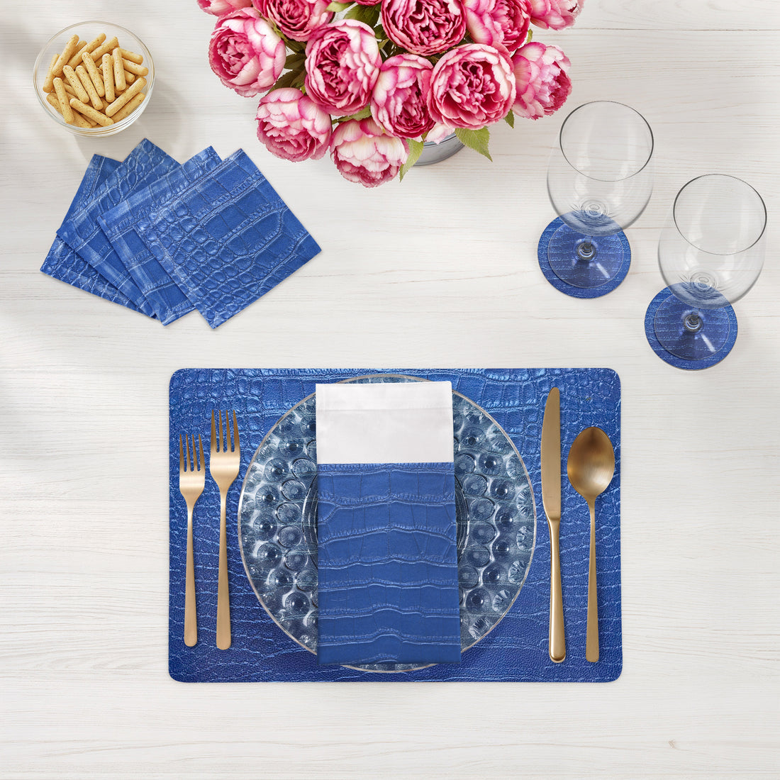 Sets de table rectangulaires Crocodile Kyoto Blue 17,5 po, lot de 4