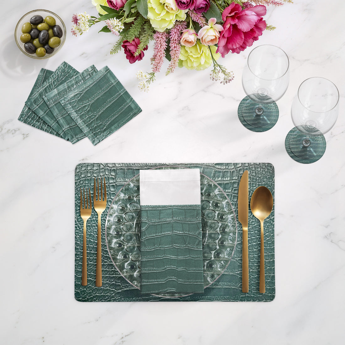 Sets de table rectangulaires Crocodile Patina 17,5 po, lot de 4