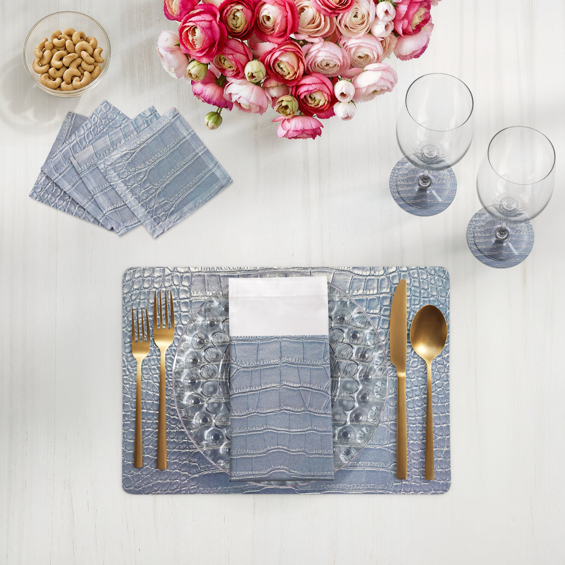 Lot de 4 sets de table rectangulaires en galets Crocodile Powder 17,5