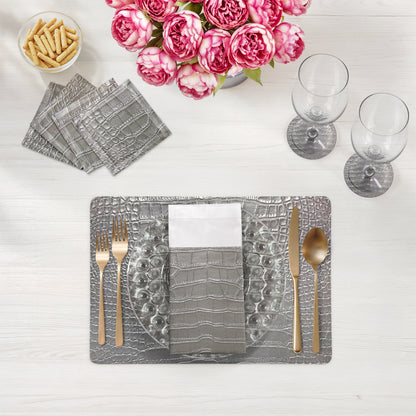 Crocodile Silver Vegan Leather Rectangle Pebble Placemat