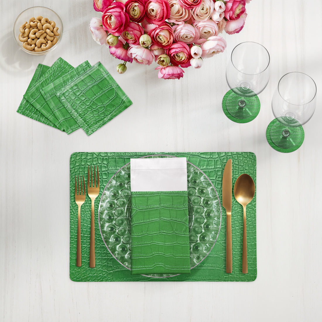 Lot de 4 sets de table rectangulaires Crocodile Weatherley Green 17,5
