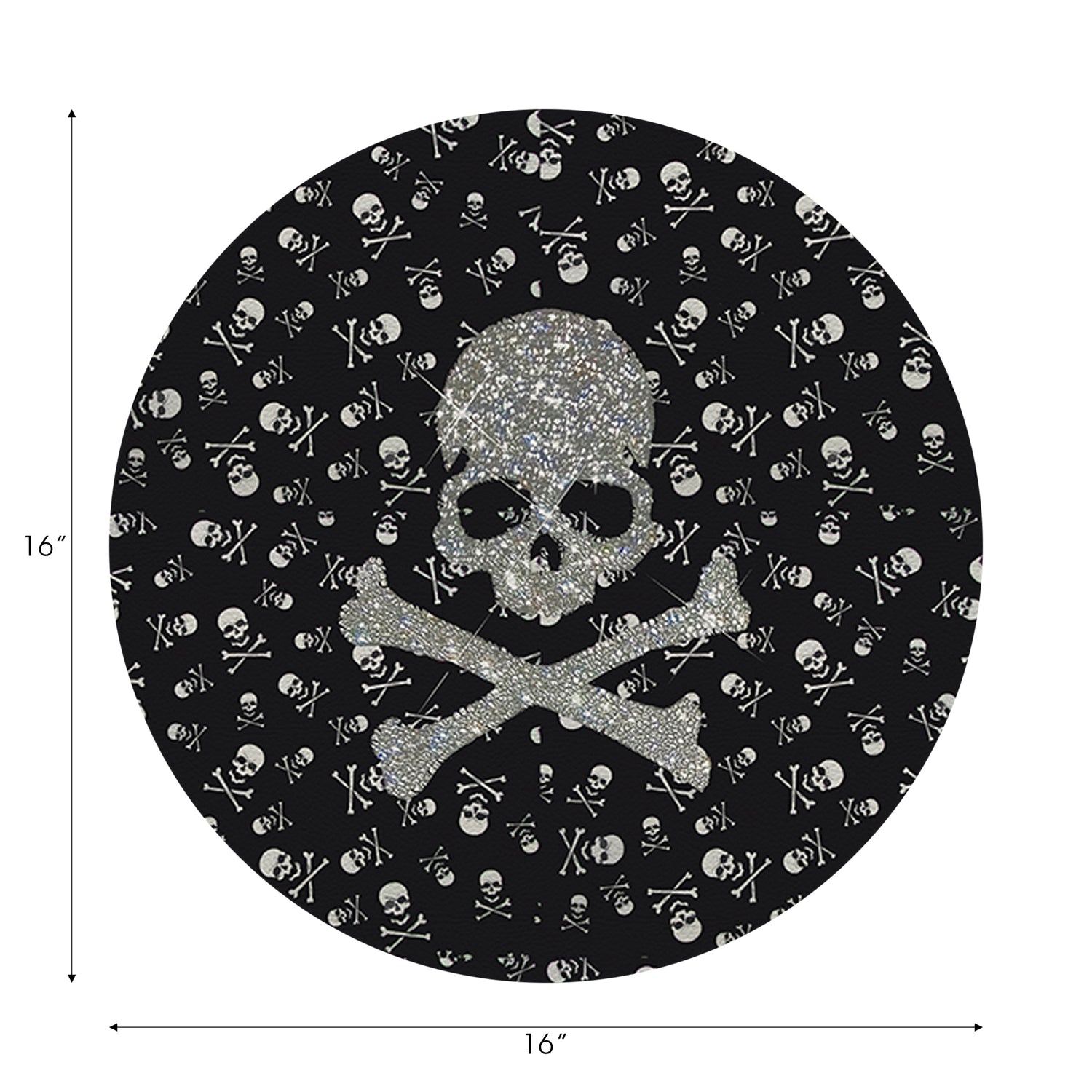 Crossbones Tischset, groß, schwarz, rund, Kieselsteine, 40,6 cm, 4er-Set