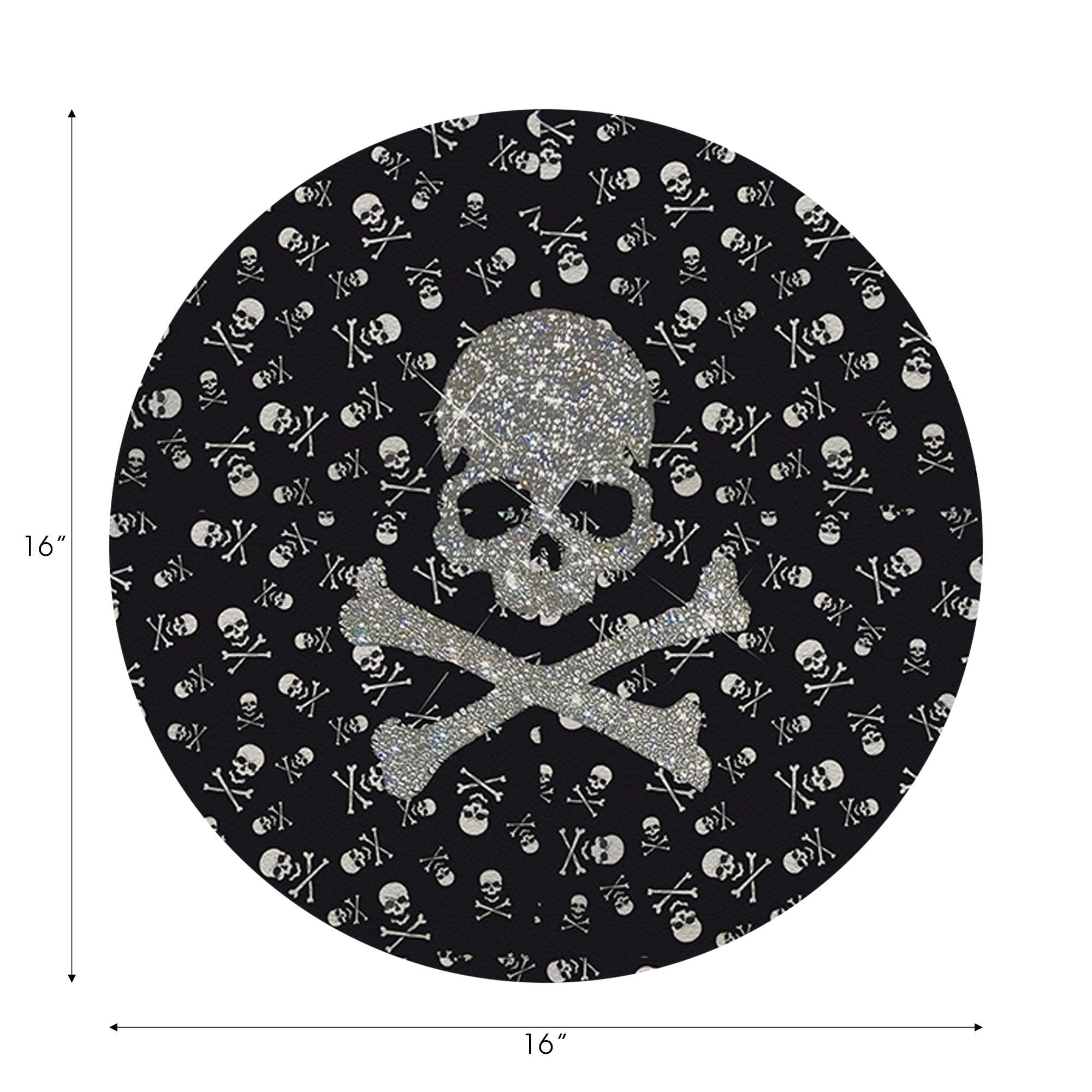 Crossbones Tischset, groß, schwarz, rund, Kieselsteine, 40,6 cm, 4er-Set