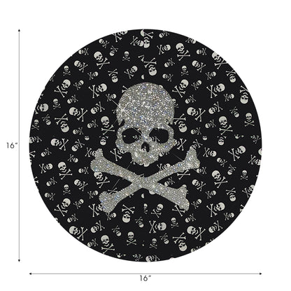 Crossbones Tischset, groß, schwarz, rund, Kieselsteine, 40,6 cm, 4er-Set