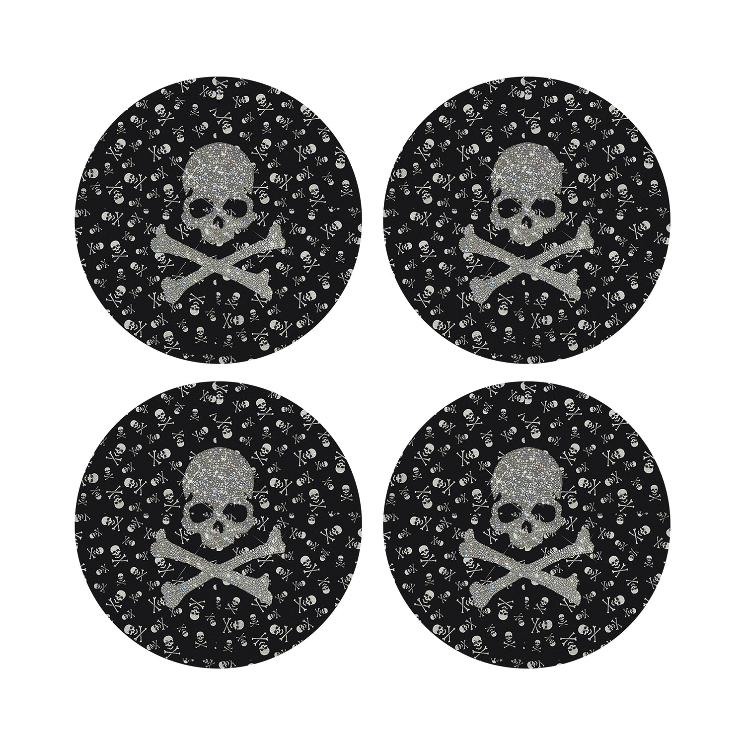 Crossbones Large Black 16&quot; Round Pebble Placemat Set of 4 - nicolettemayer.com