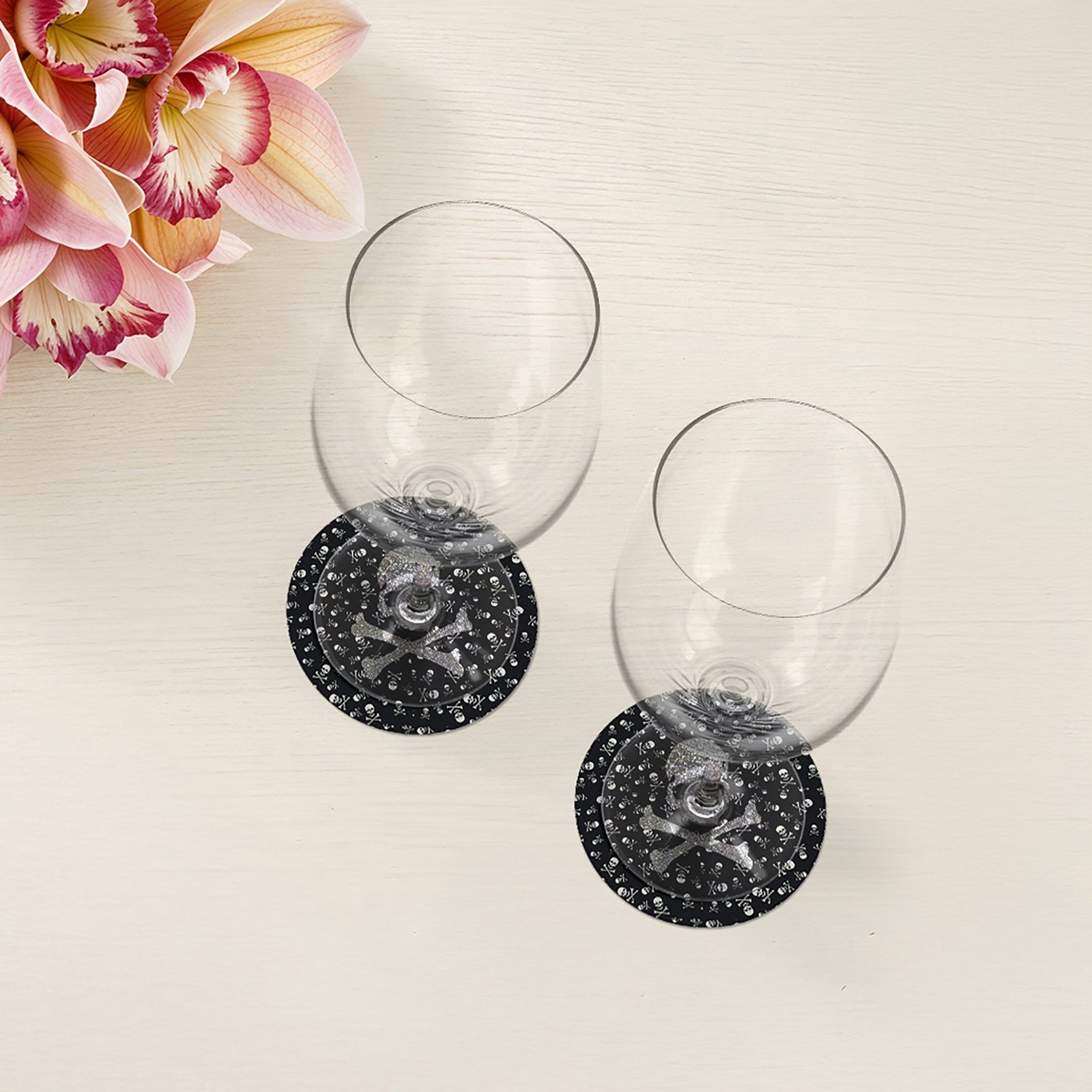 Crossbones Large Black Vegan Leather Round Coasters