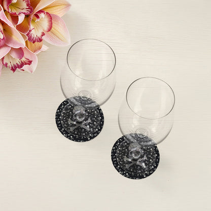 Crossbones Large Black Vegan Leather Round Coasters