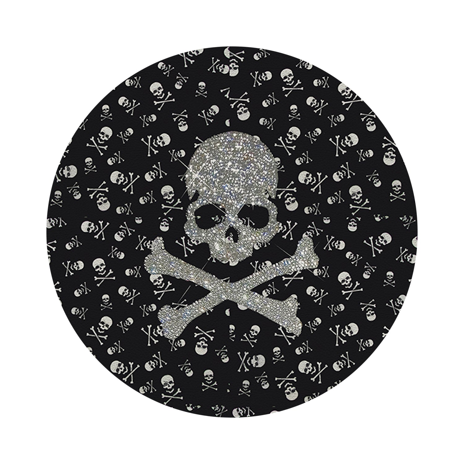 Crossbones Large Black Vegan Leather Round Coasters