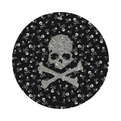 Crossbones Large Black Vegan Leather Round Coasters
