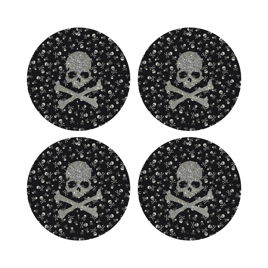 Crossbones Large Black Vegan Leather Round Coasters