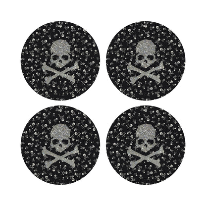 Crossbones Large Black Vegan Leather Round Coasters