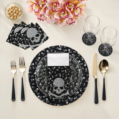Crossbones Large Black Vegan Leather Round Coasters